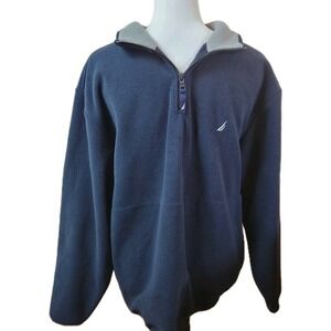 Nautica 1/4 Zip‎ Fleece Pullover Mens Medium Black Sweater Gray Collar Cozy Top